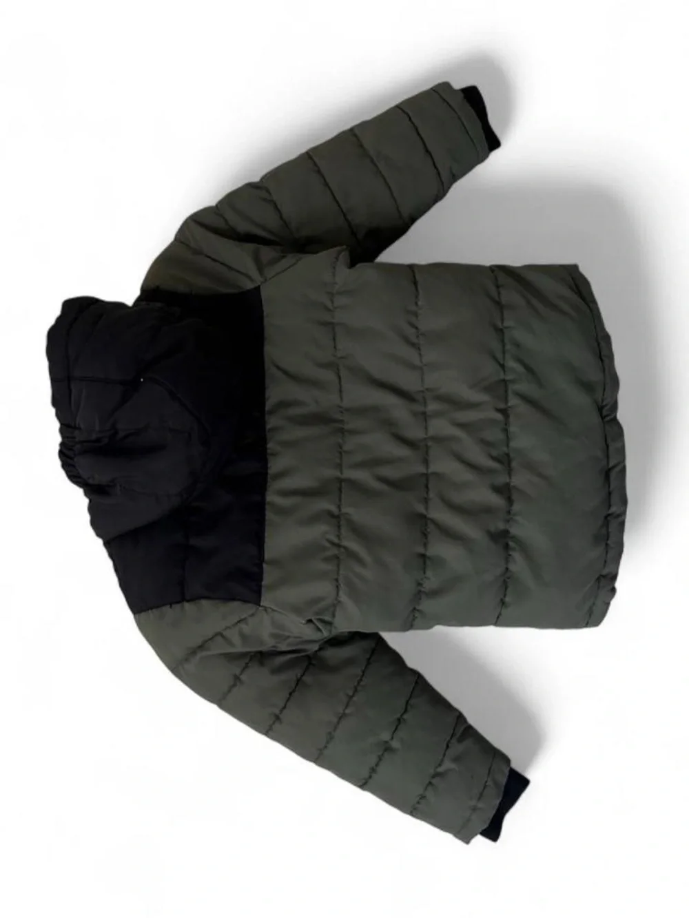 SOLD. Toddler Boy 3T Quilted Puffer Winter Coat Sherpa Hood Eddie Bauer Olive